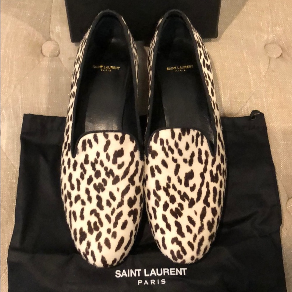 Saint Laurent Paris loafers animal print fur